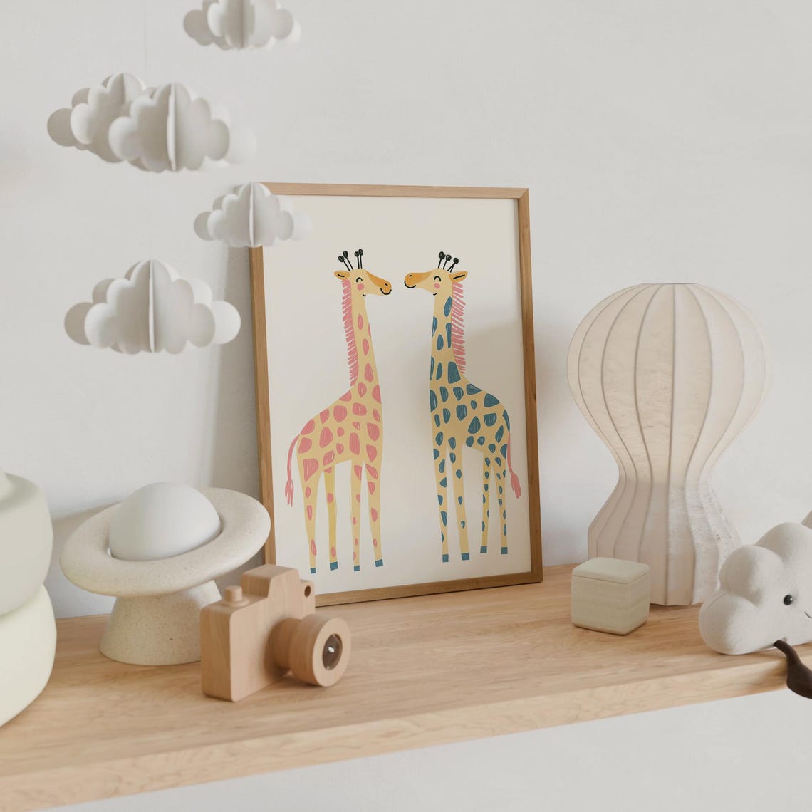 Sweet Giraffe Couple Pink Teal Safari Nursery Kids Room Art Print - Image 6