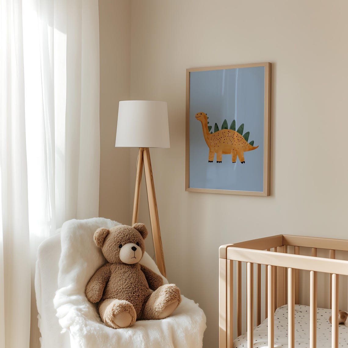 Tan Spotted Stegosaurus Green Plates Kids Dino Room Art Poster - Image 3
