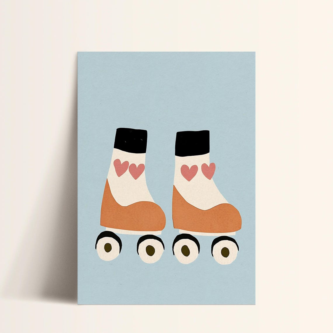 Retro Roller Skates Pink Hearts Blue Modern Girls Room Art Poster