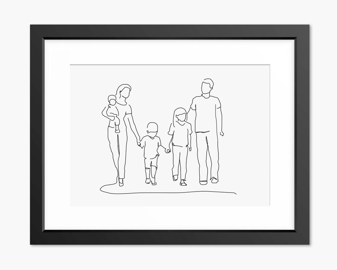 Family Print Family Portrait Family Illustration Family Drawing Mothers Day Gift Fathers Day Gift Family Wall Art Family Art Sketch