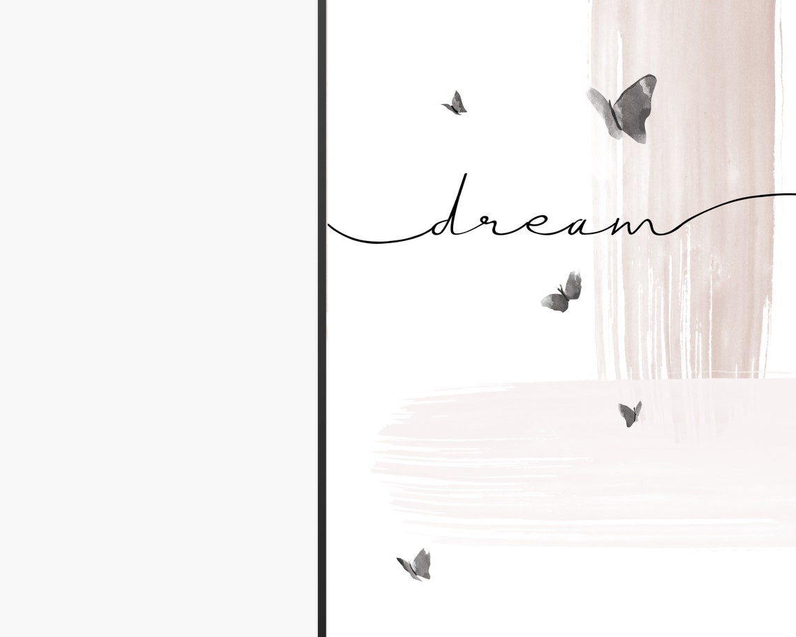 Dream Script Quote With Blush Pink Watercolor Butterflies Poster - Image 2