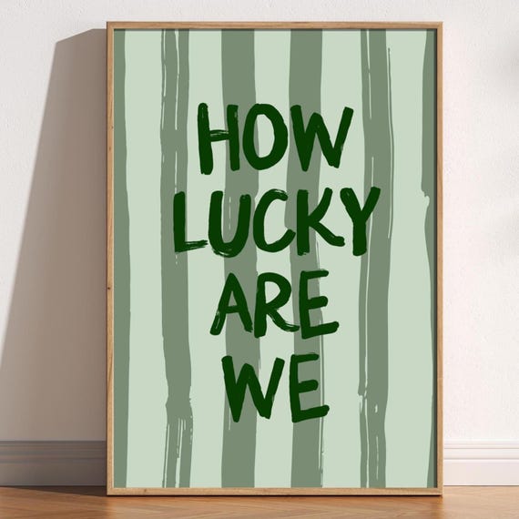 How Lucky Are We Print Typography Wall Art Retro Striped Poster Cute Positive Quote Romantic Bedroom Decor Playful