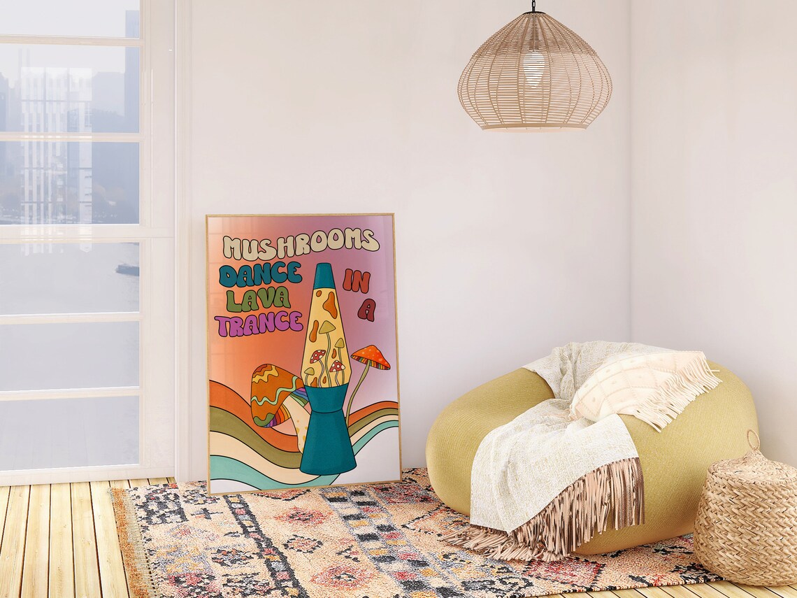 Mushroom And Lava Lamp Retro Psychedelic Art Print - Image 4