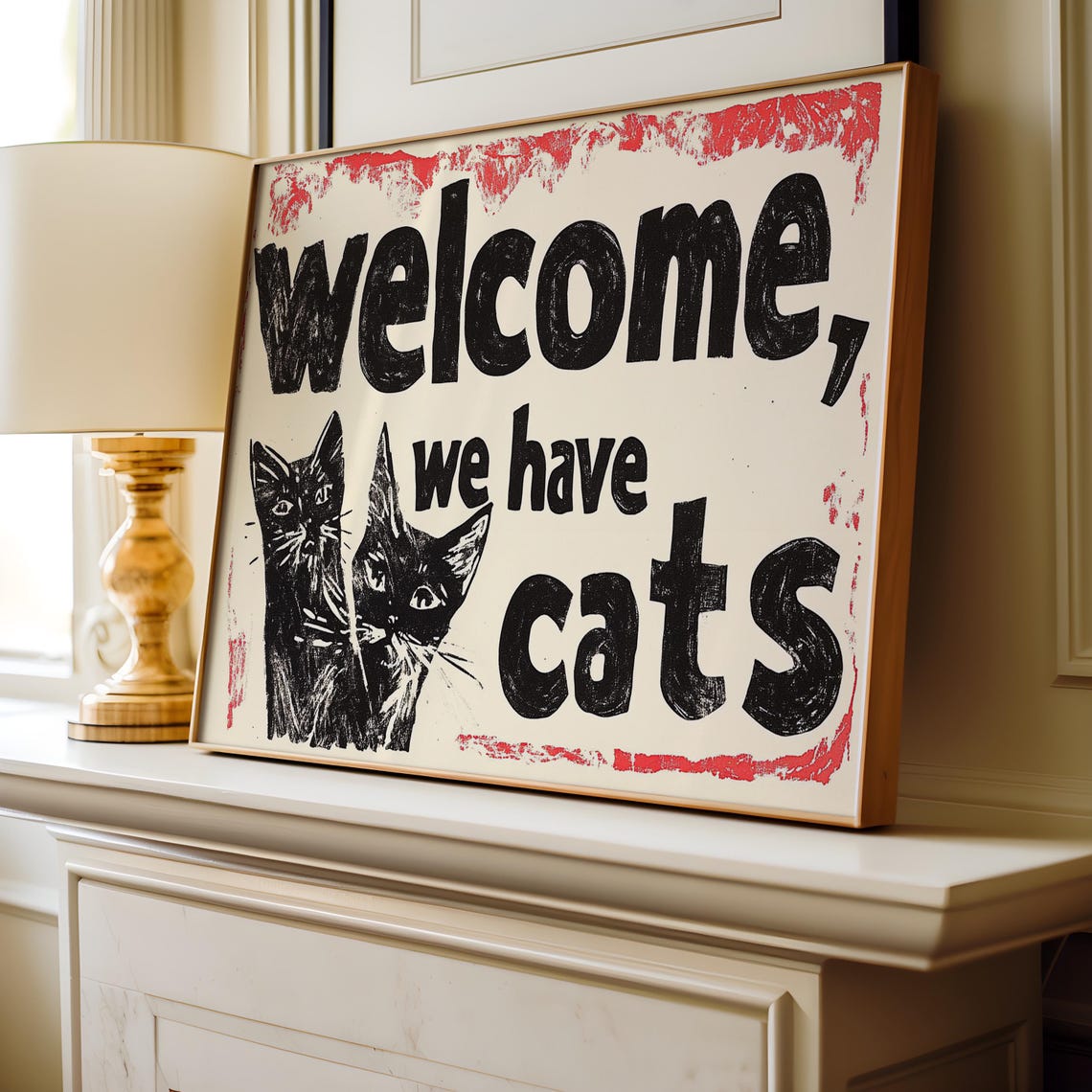 Welcome We Have Cats Retro Cat Lover Art Print - Image 3