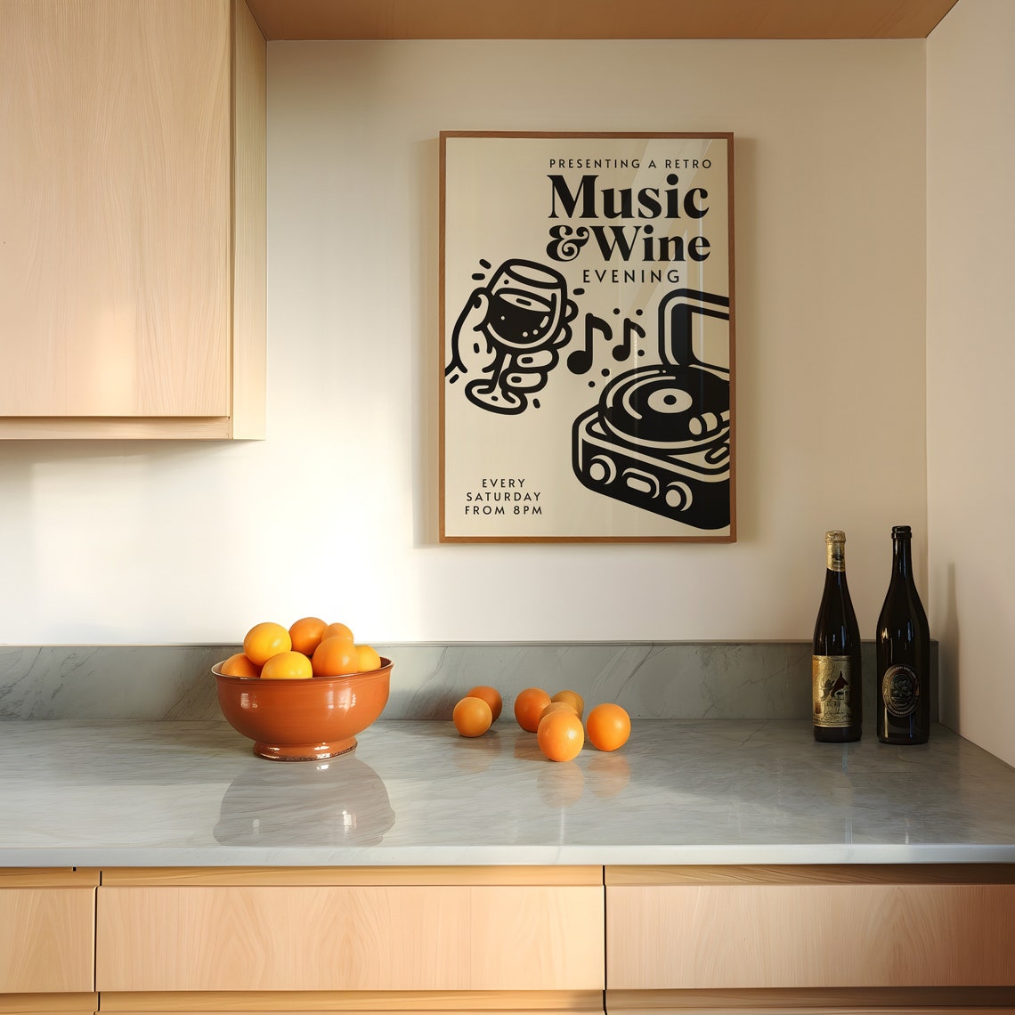 Retro Music And Wine Evening Poster, 90s Kitchen Art - Image 2