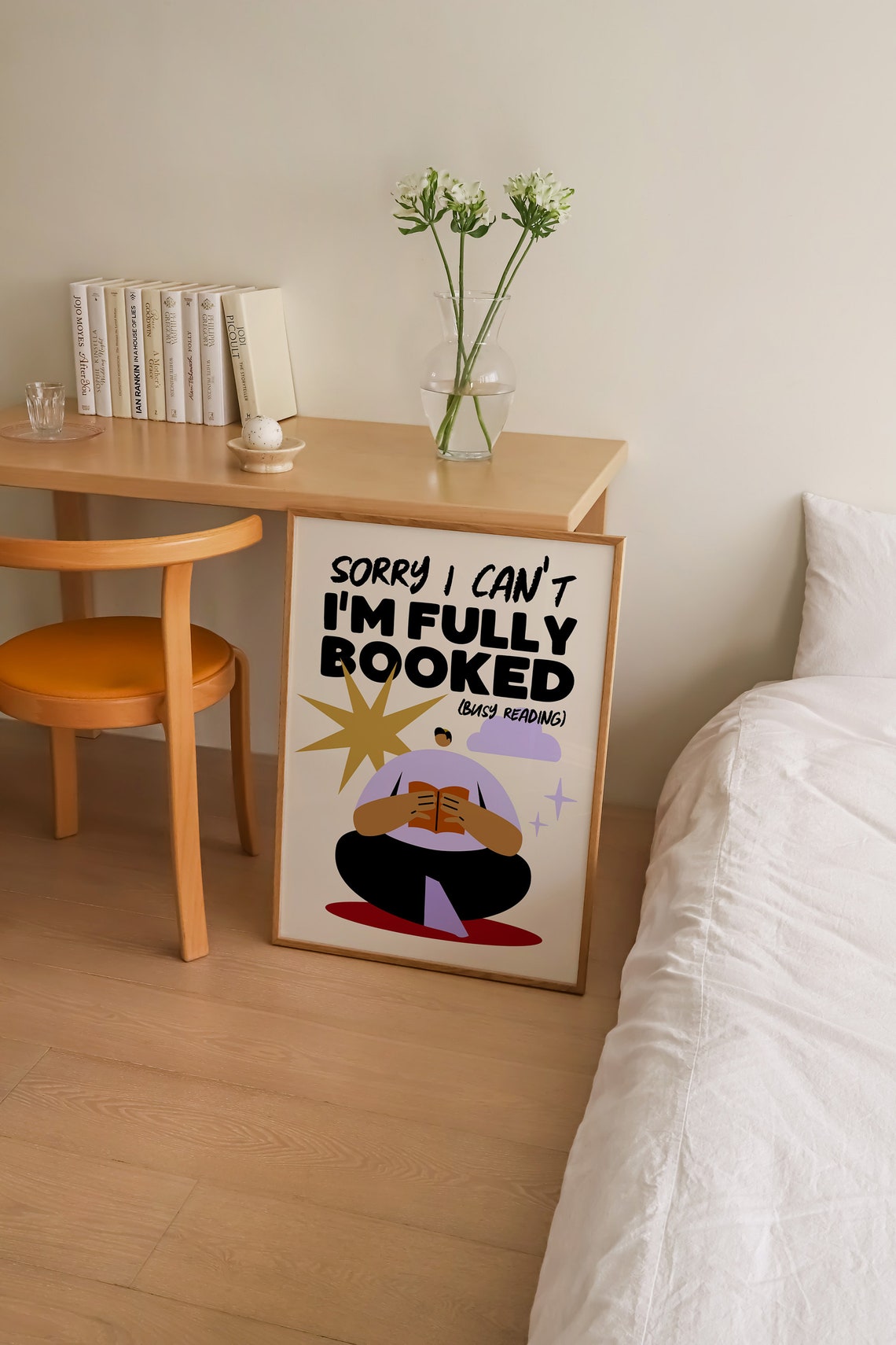 Fully Booked Busy Reading Cozy Book Lover Funny Retro Poster - Image 4