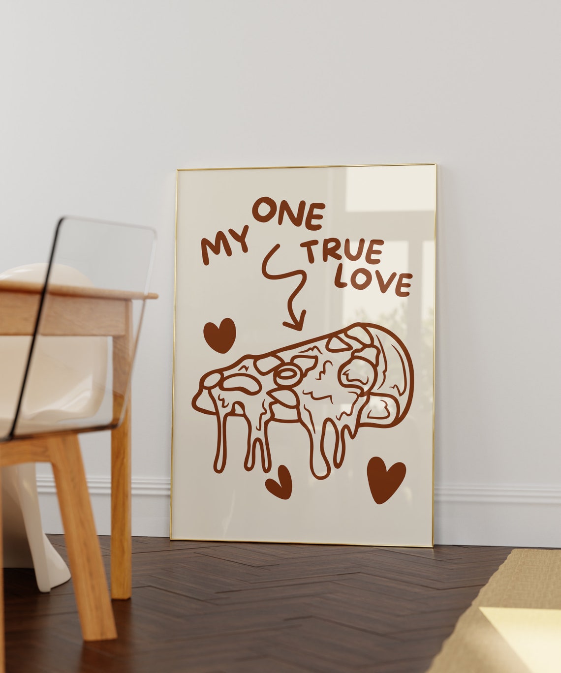 My One True Love Pizza Slice Line Art Funny Kitchen Food Poster - Image 2