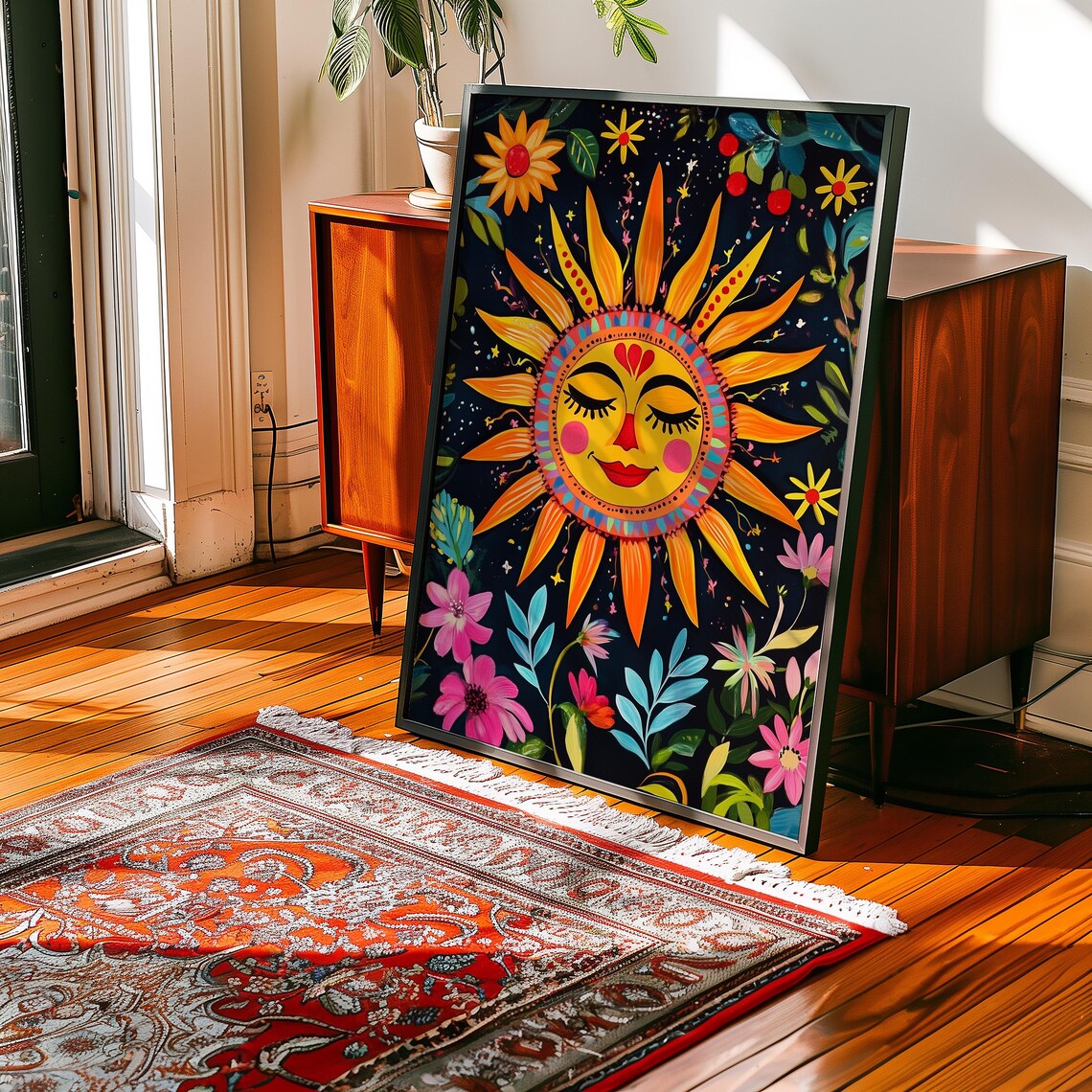 Mexican Sun Folk Art Print, Traditional Sunshine - Image 2