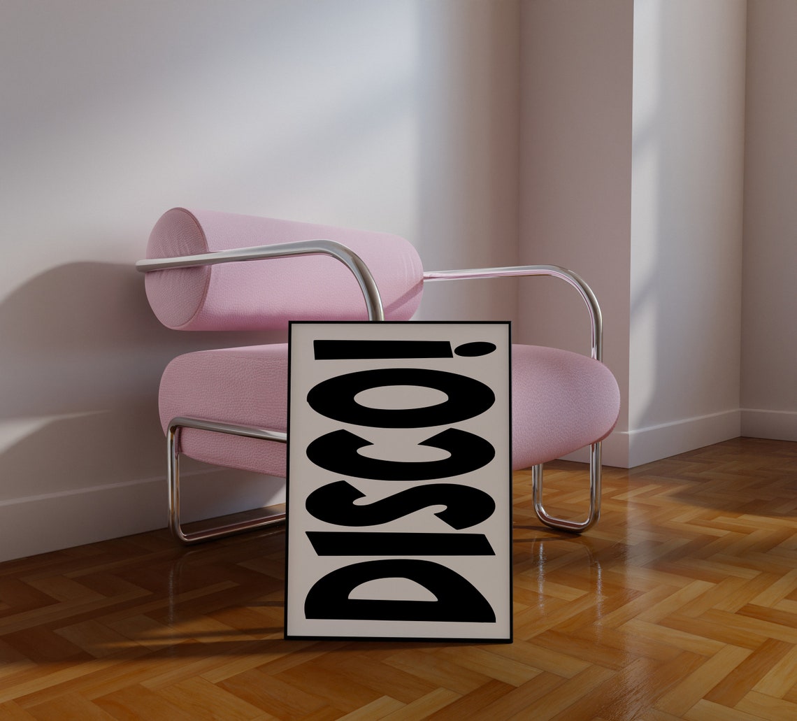 Disco Bold Monochrome Typography Black and White Music Art Poster - Image 2