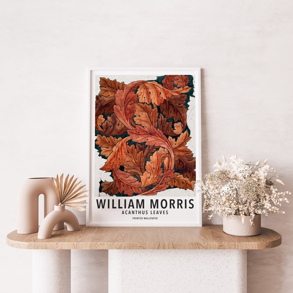 William Morris Acanthus Leaves Red Autumn Wallpaper Art Poster - Image 2
