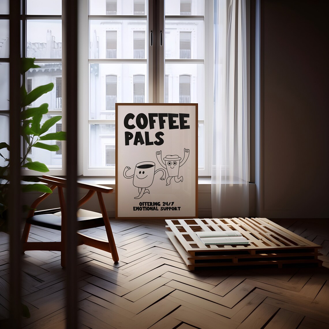 Coffee Pals Fun Illustration Kitchen Print, Retro Minimalist - Image 4