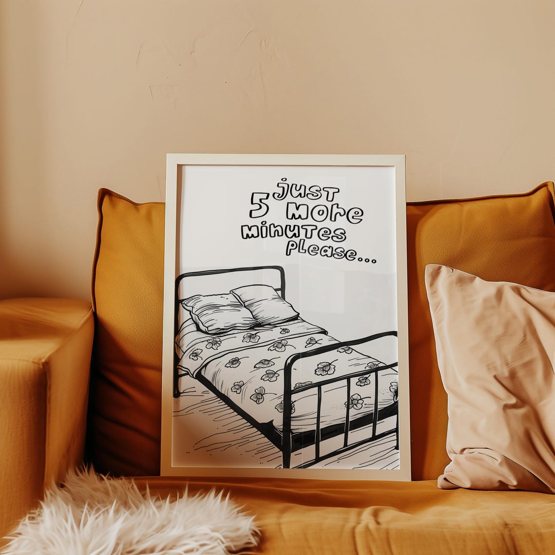 Just 5 More Minutes Please Funny Bed Cozy Bedroom Doodle Poster - Image 4