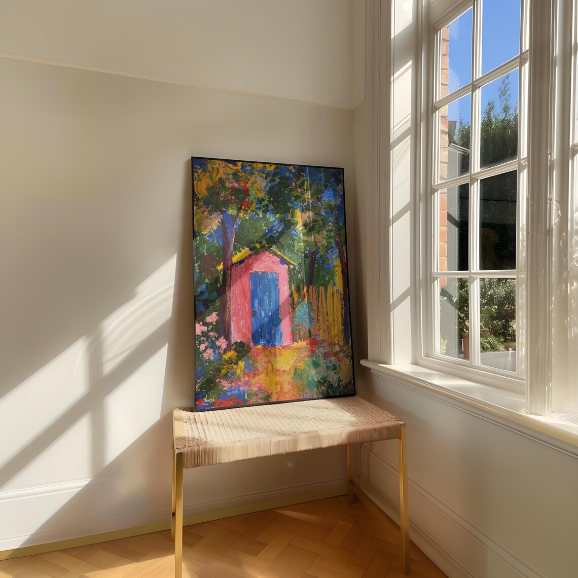 Pink Garden Shed Blue Door Fauvist Style Colorful Art Poster - Image 3
