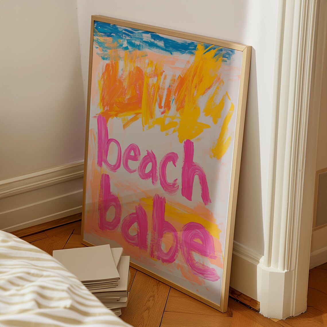 Beach Babe Pink Brush Lettering Colorful Abstract Summer Fun Art Poster - Image 2