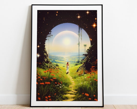 Paradise Retro Space Art, Vintage Cosmic Poster