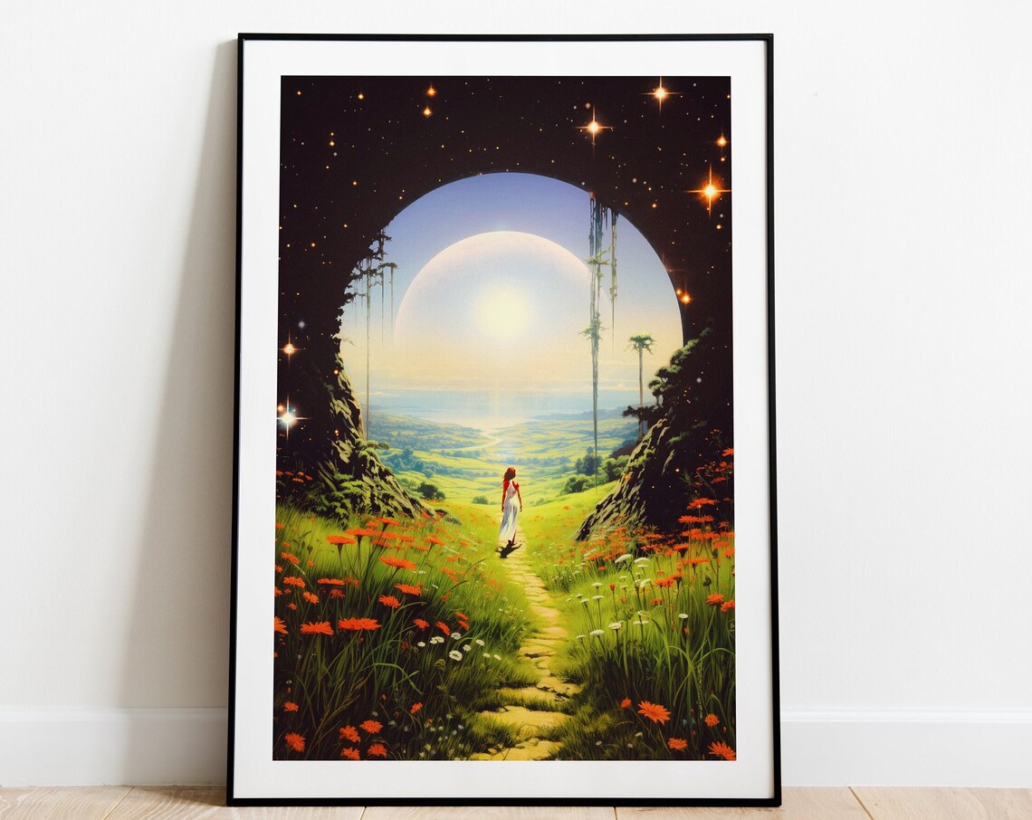 Paradise Retro Space Art, Vintage Cosmic Poster