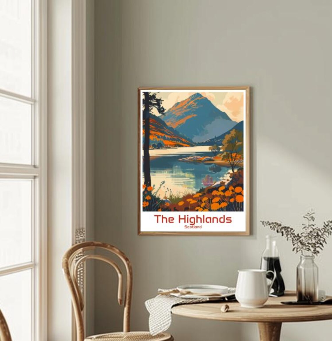 Scottish Highlands Autumn Loch Mountain Wildflowers Travel Poster - Image 2