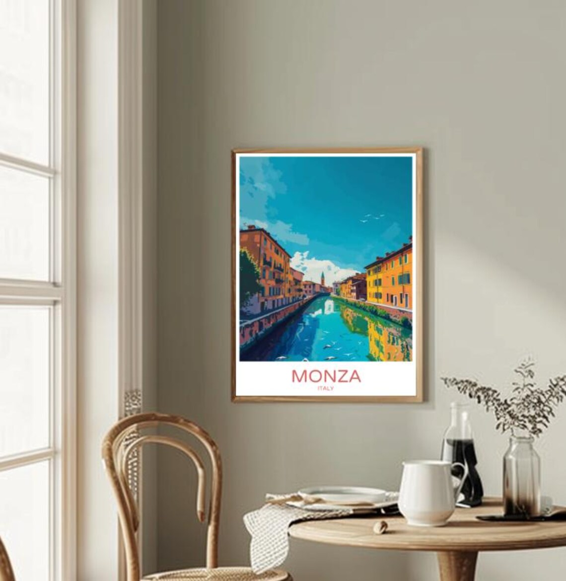Monza Italy Historic Riverside Canal Old Town Colorful Travel Poster - Image 2