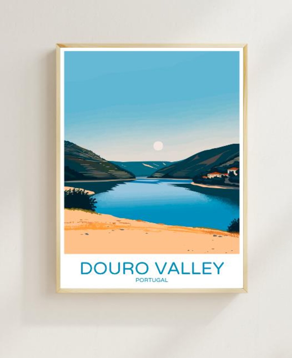 Douro Valley Portugal River Vineyard Hills Moonrise Travel Poster