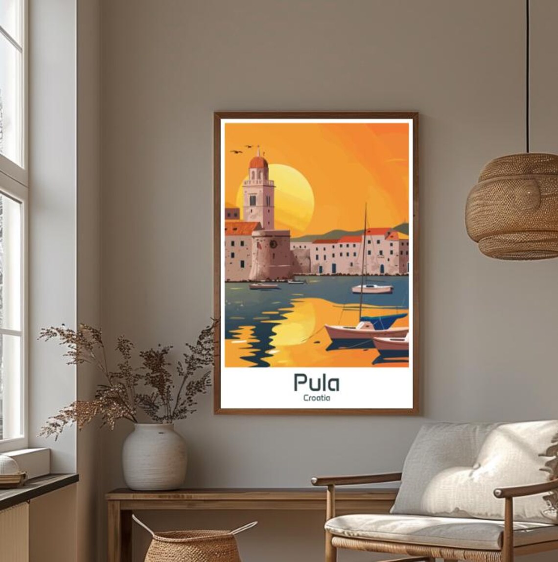 Pula Croatia Sunset Harbor Bell Tower And Sailboats Bay Poster - Image 4
