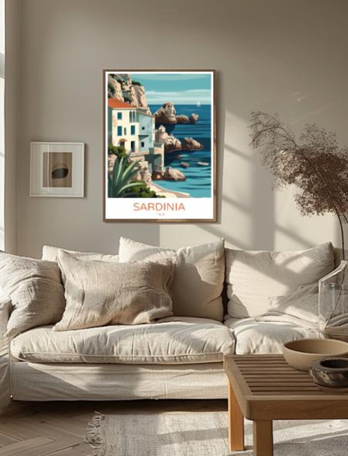 Sardinia Italy Travel Poster Rocky Coast Cliffside House View - Image 2