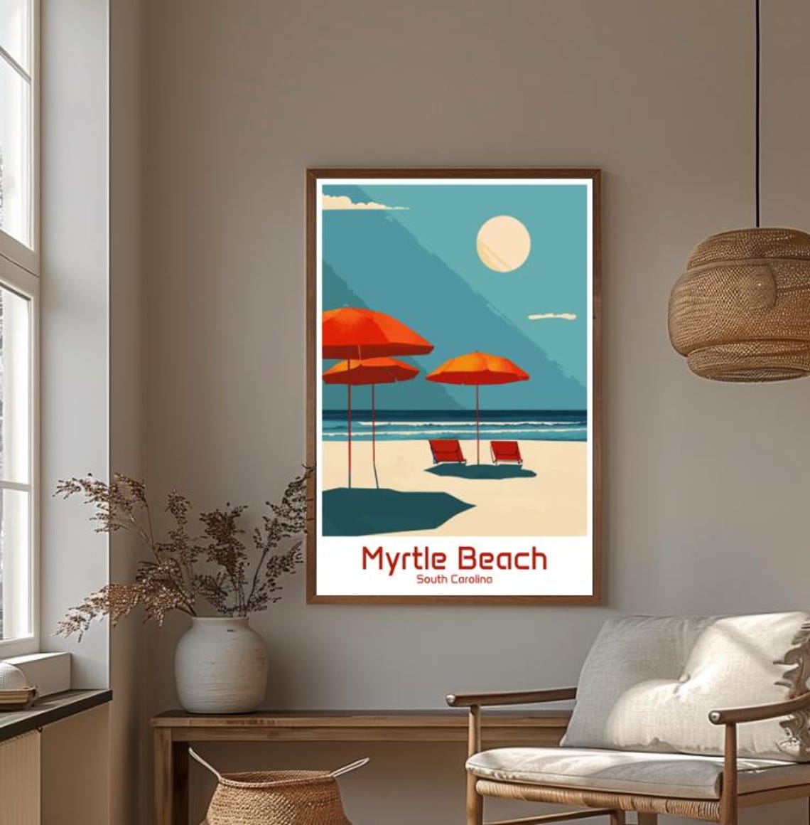 Myrtle Beach South Carolina Minimalist Umbrella Retro Poster - Image 4