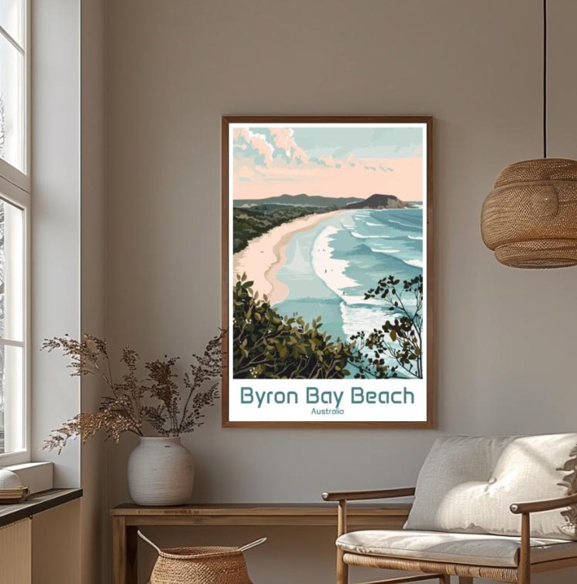 Byron Bay Australia Curved Sandy Beach Surf Retro Travel Poster - Image 4
