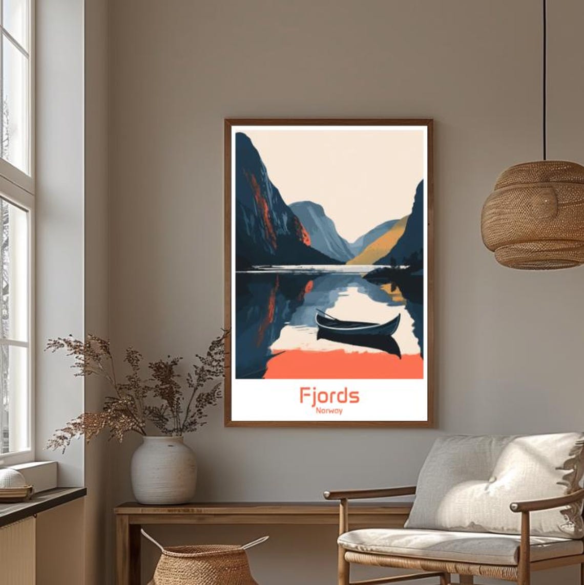 Norwegian Fjords Rowboat Still Water Mountain Reflection Poster - Image 4