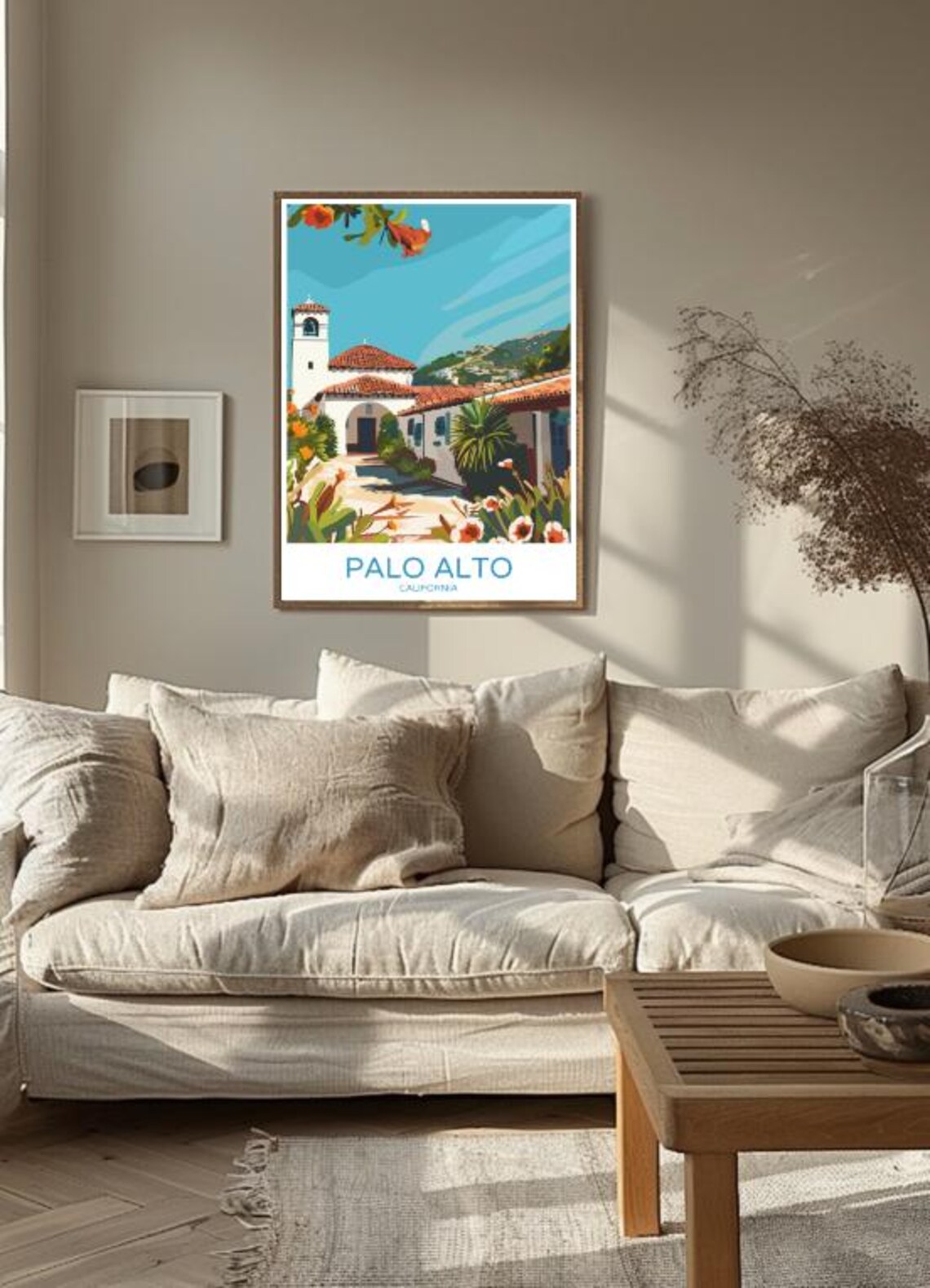 Palo Alto California Spanish Mission Courtyard Sunny Day Poster - Image 3