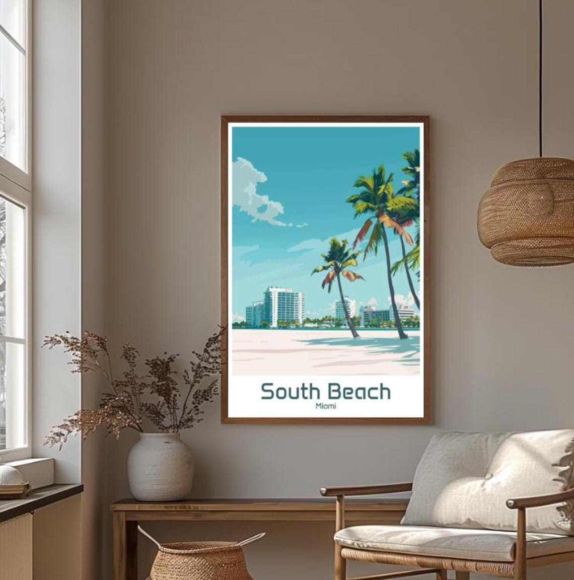 South Beach Miami Palm Trees Oceanfront Vintage Travel Poster - Image 4