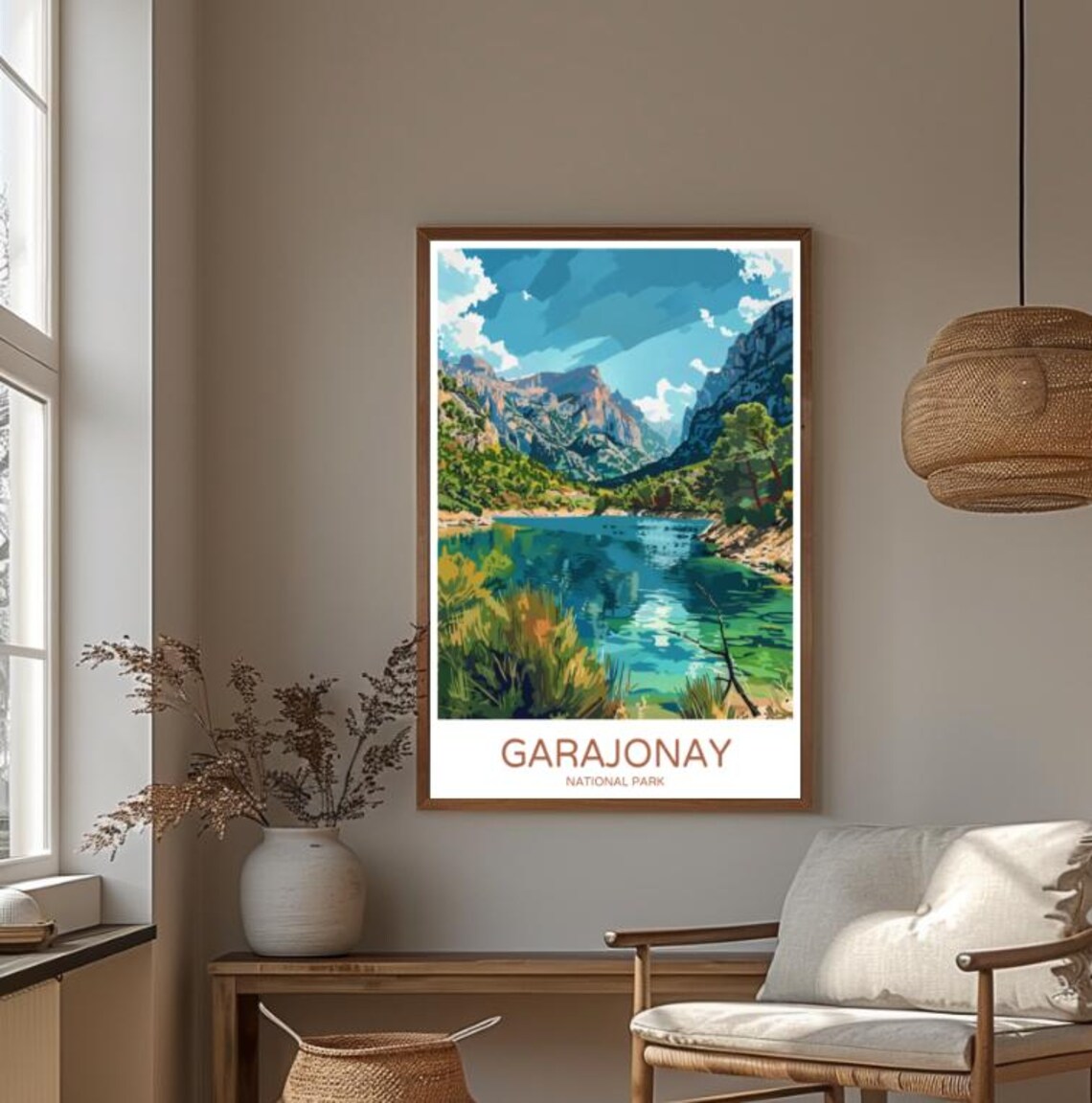 Garajonay National Park Lake Mountains Colorful Travel Poster - Image 4