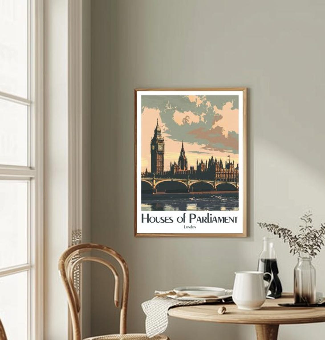 Houses Of Parliament London Travel Poster Iconic Landmark Wall Art Vintage Big Ben Print Thames River Decor Uk Travel Gift - Image 2