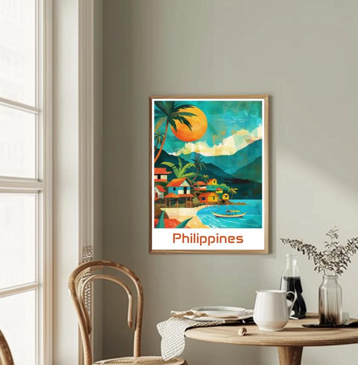 Philippines Tropical Beach Village Sunset Vintage Travel Poster - Image 2