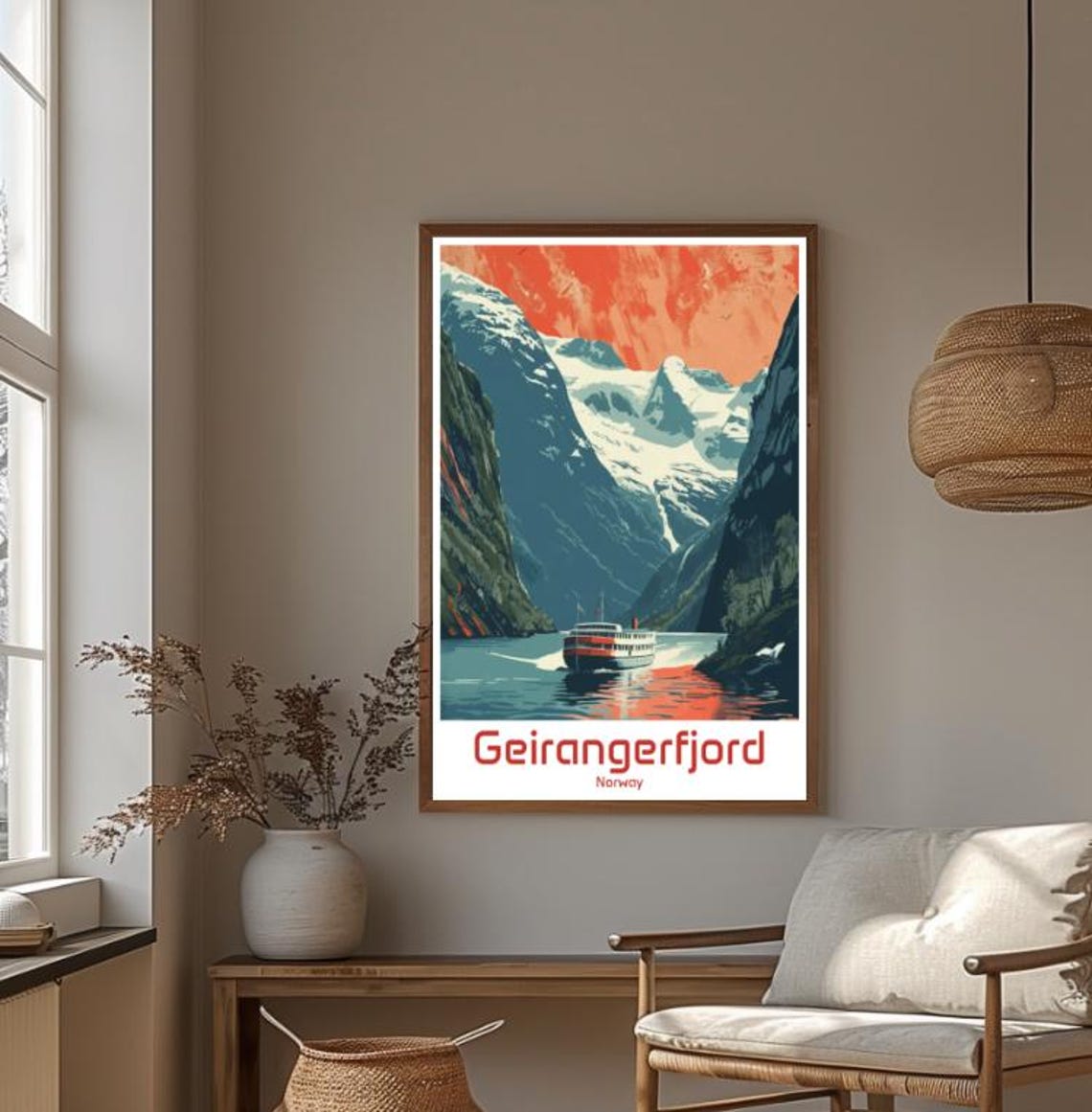 Geirangerfjord Norway Snowy Fjord Peaks Cruise Ship Sky Poster - Image 4