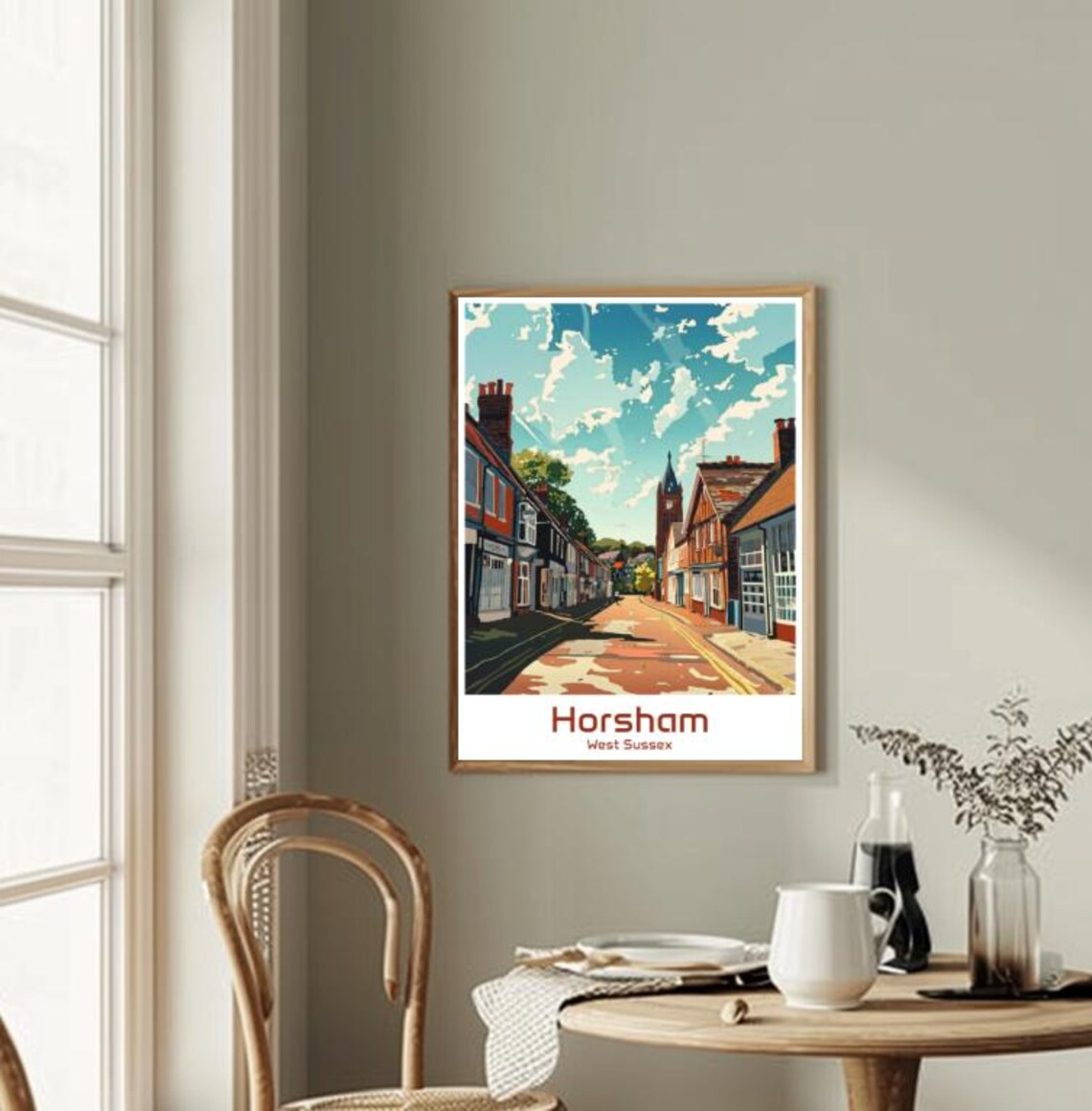 Horsham West Sussex Sunny Historic Market Town Street Scene Poster - Image 2