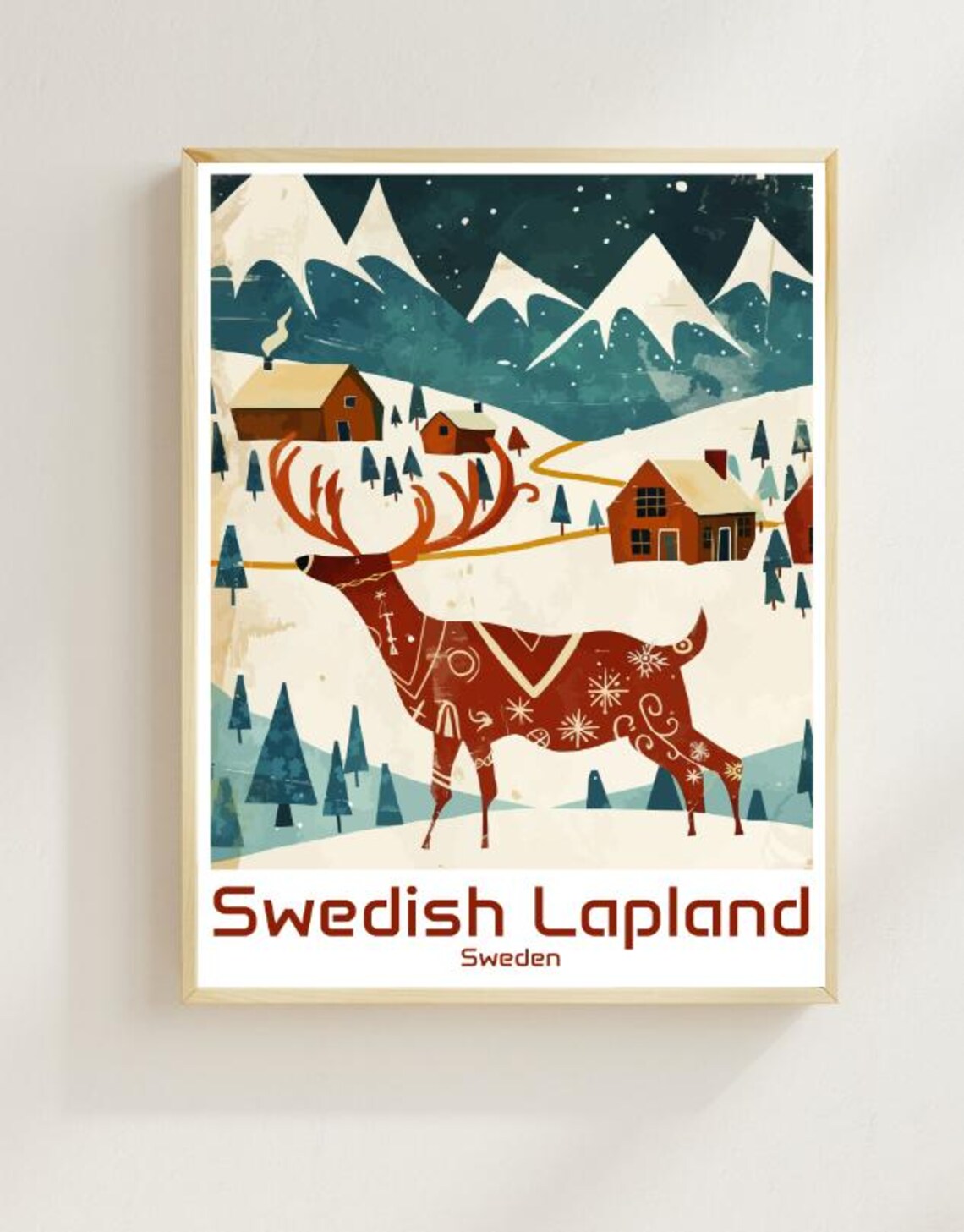 Swedish Lapland Reindeer Snowy Arctic Village Winter Travel Poster