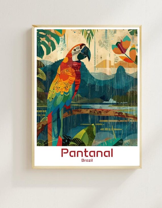 Pantanal Brazil Scarlet Macaw Jungle Wetlands Wildlife Poster