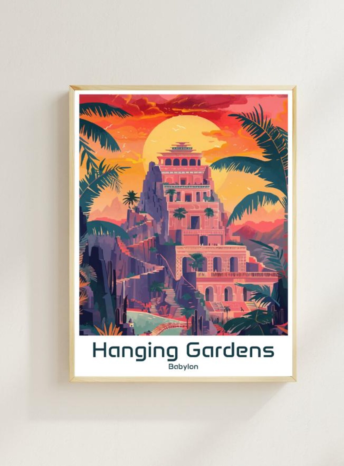 Hanging Gardens Of Babylon Sunset Ancient Wonder Vintage Poster