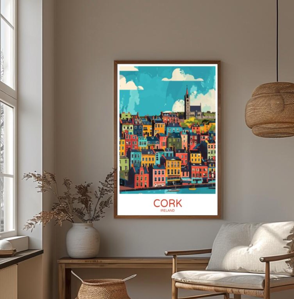 Cork Colorful Hillside Harbor Town Illustrated Ireland Travel Poster - Image 3