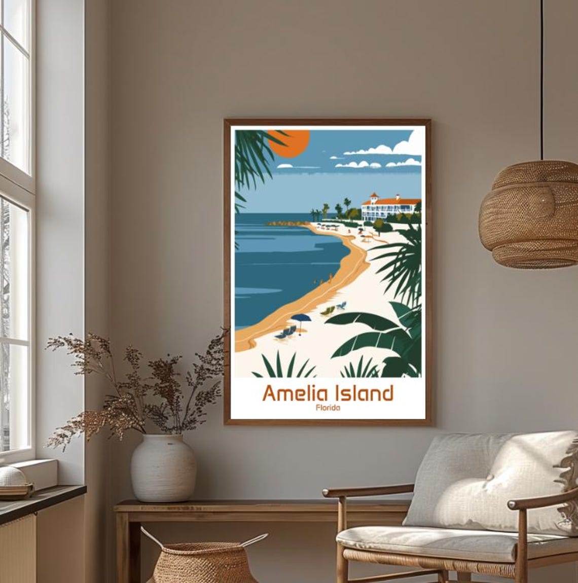 Amelia Island Florida Curved Beach Resort Coastline Travel Poster - Image 4
