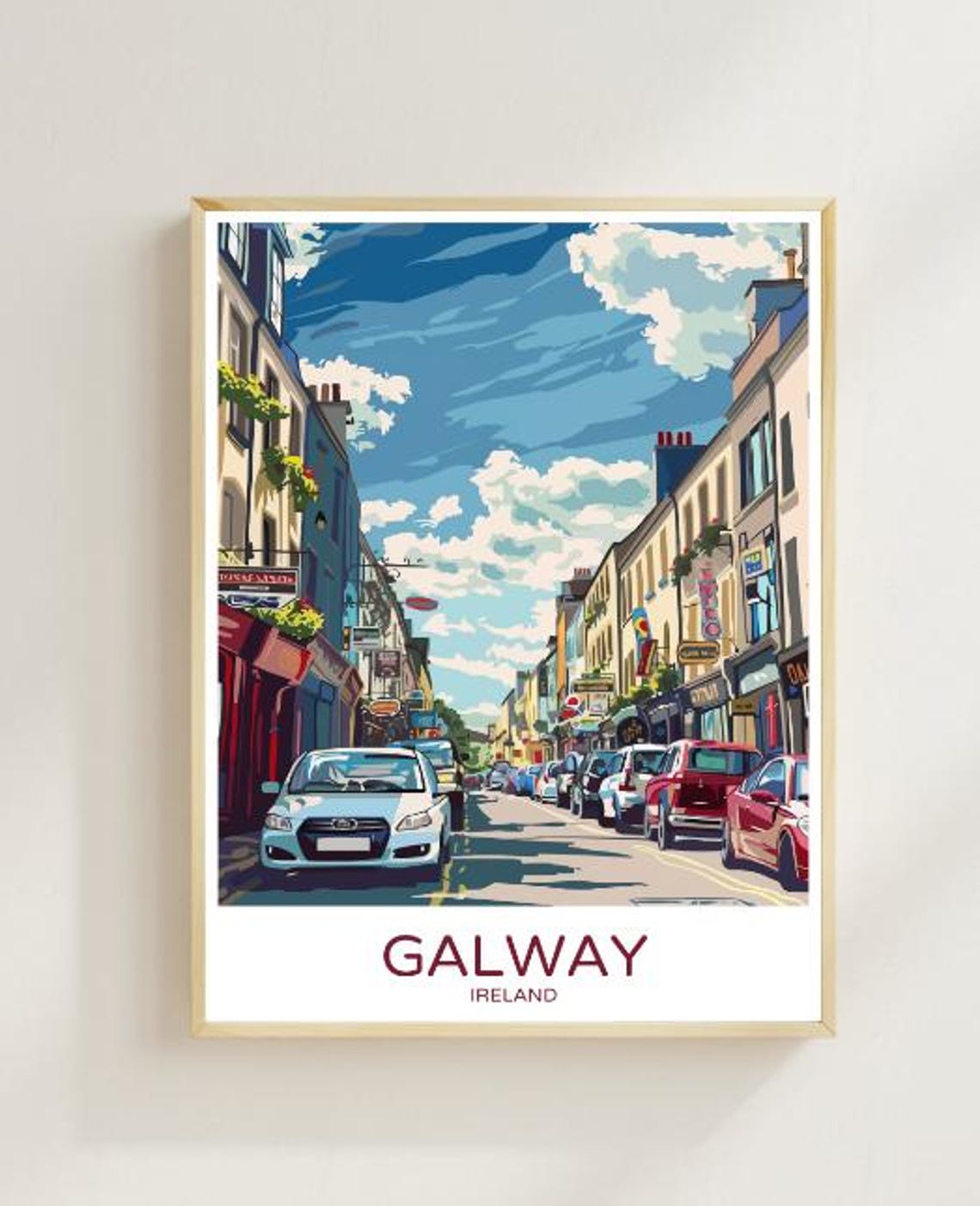 Galway Ireland Charming Shop Street Scene Under a Bright Sky Poster