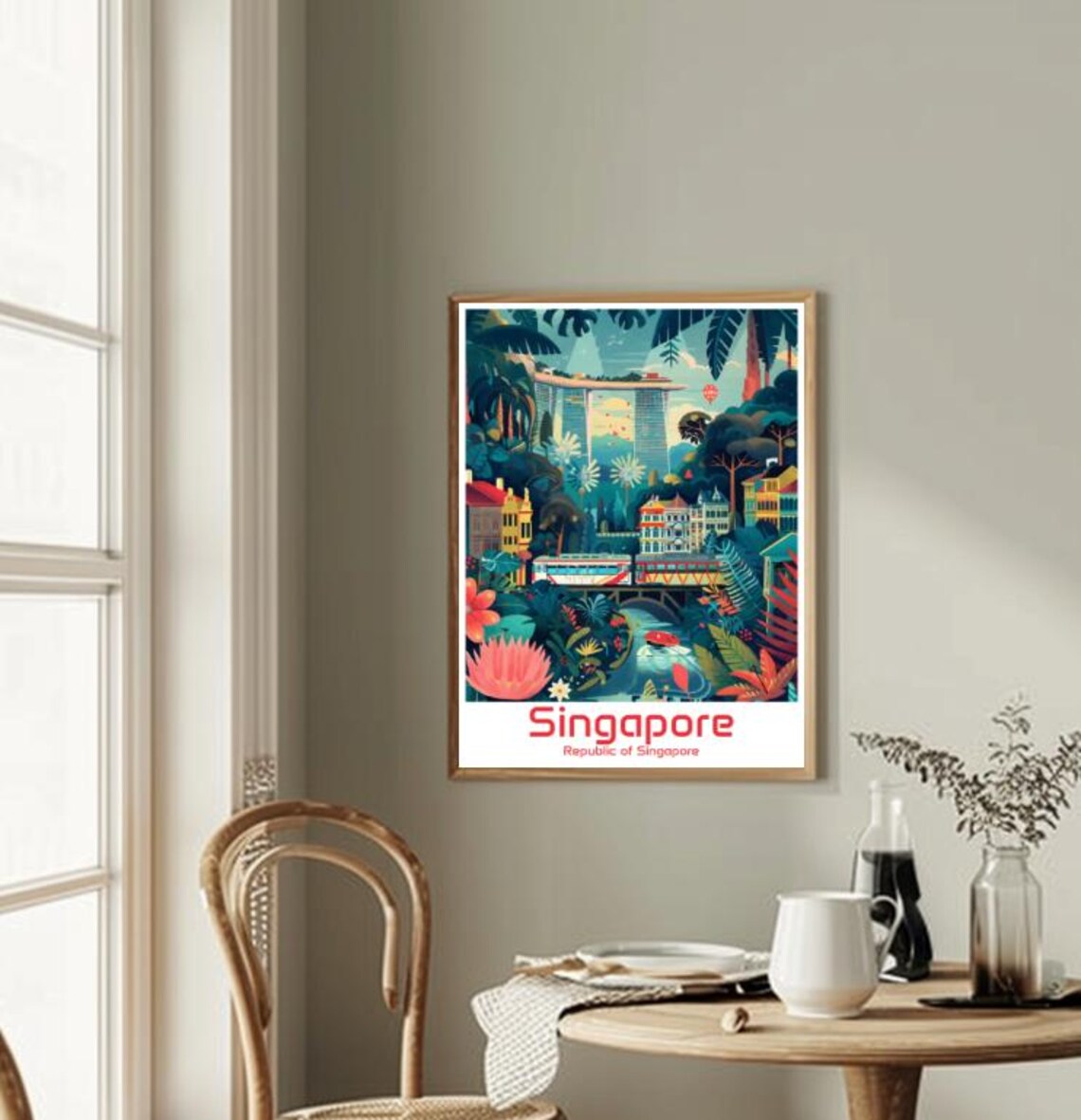 Singapore Marina Bay Sands Jungle Train Tropical Cityscape Poster - Image 2