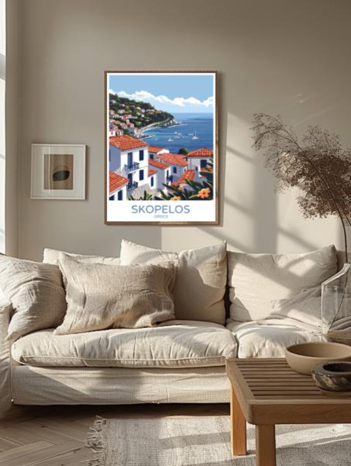Skopelos Greece Hillside Village White Houses Aegean Sea View Poster - Image 2