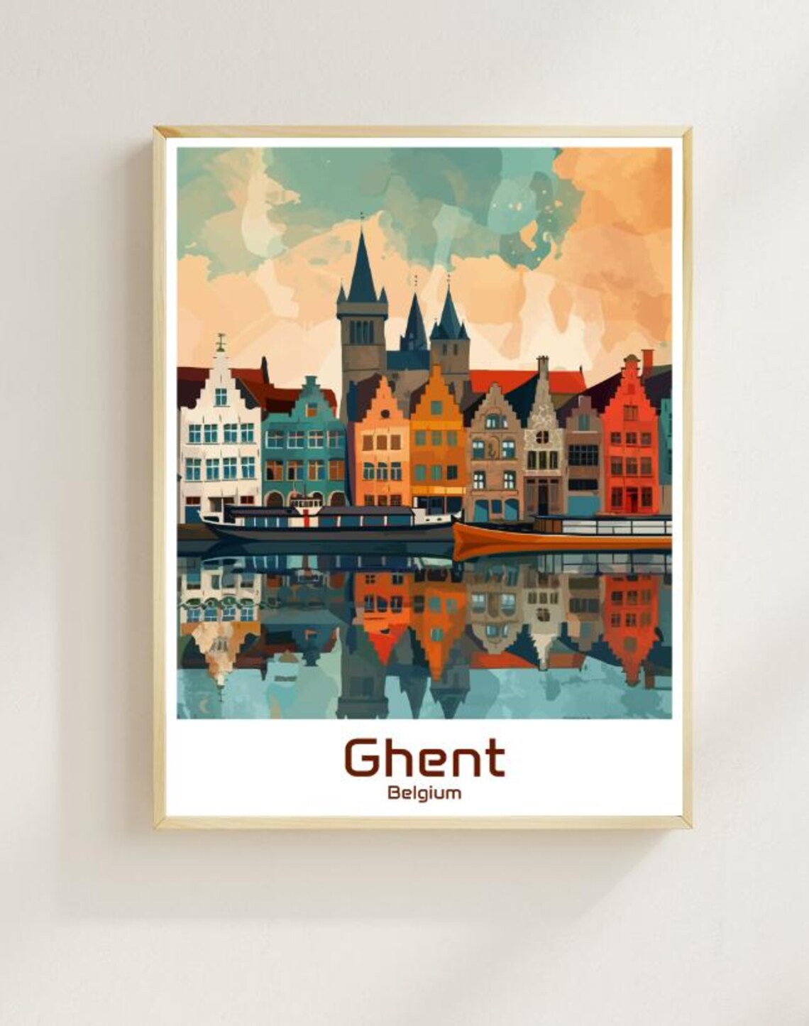 Colorful Ghent Belgium Canal Houses Waterfront Travel Poster