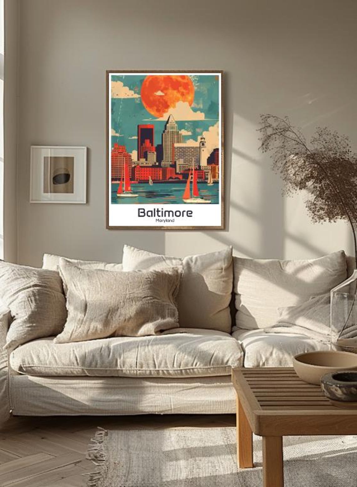 Baltimore Maryland Inner Harbour Skyline with Red Sails Poster - Image 3