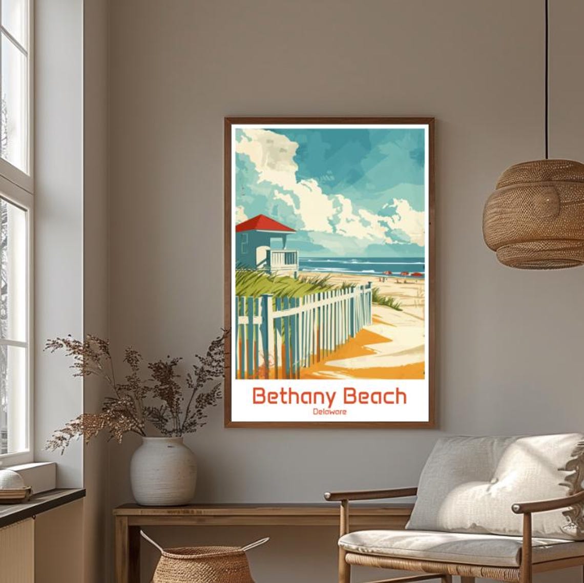 Bethany Beach Delaware Lifeguard Stand Fence Retro Travel Poster - Image 4