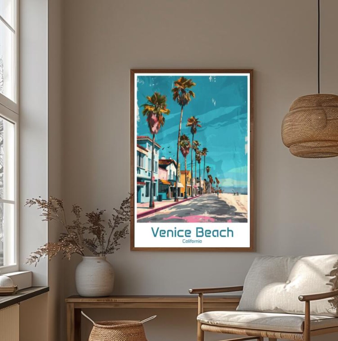Venice Beach California Palm Lined Boardwalk Street Scene Poster - Image 4