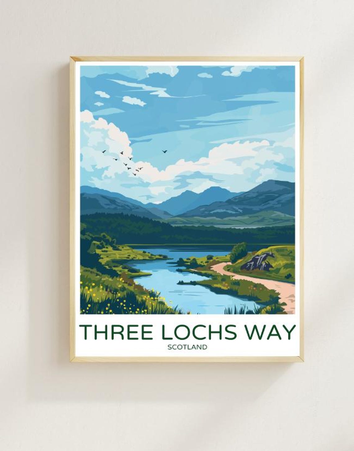 Three Lochs Way Scotland Mountain Lake Scenic Walking Trail Poster