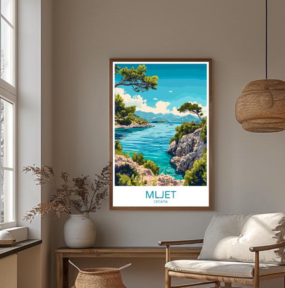 Mljet Island Croatia Turquoise Cove Pines Sailboat Travel Poster - Image 3
