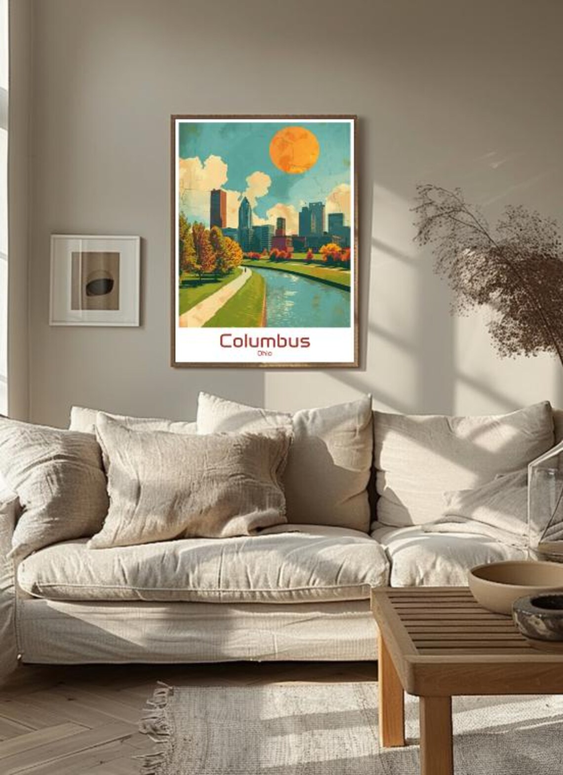 Columbus Ohio Autumn River Park Downtown Skyline Travel Poster - Image 3